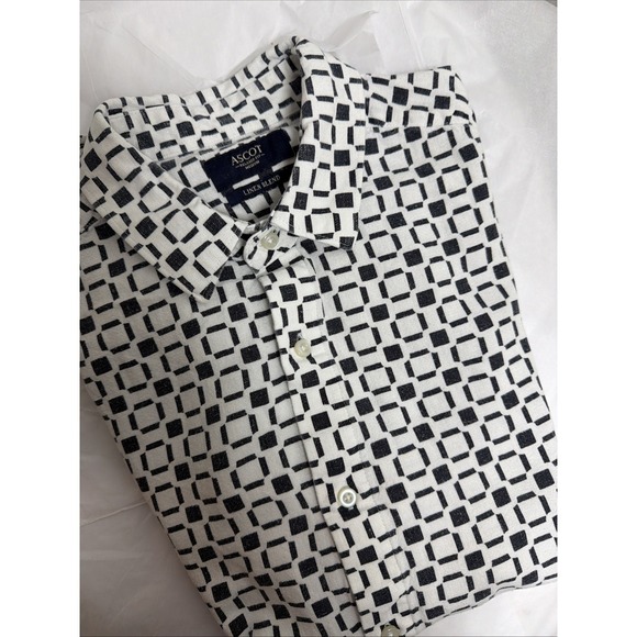 Ascot + Hart Other - Ascot Linen Blend Men's Button Down SS Black White Block Linen Blend Medium